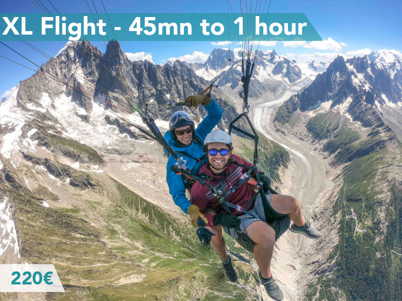 Vo; en parapente longue durée XL face aux Drus et à la Mer de Glace